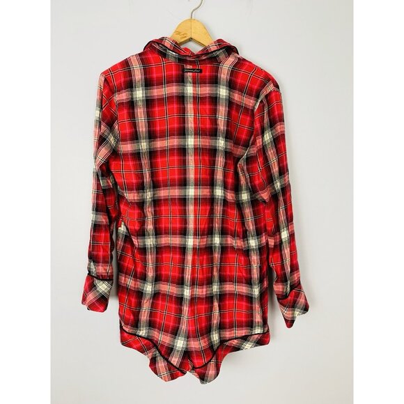 Victoria's Secret Womens Size Small Flannel Pajama Romper Red Plaid Button - Picture 2 of 10